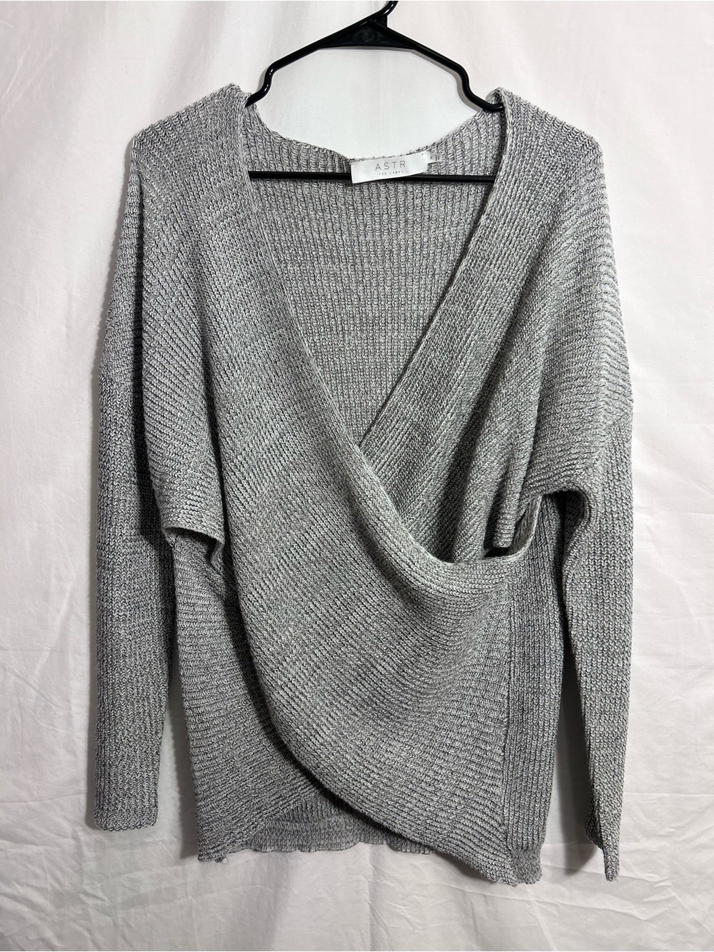 ASTR Light Grey Draped V-Neck Knit Sweater